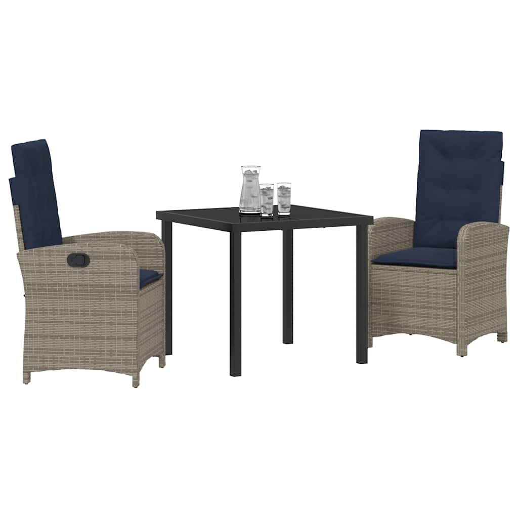 Garden Dining Set with Cushion 3 pcs Grey Poly Rattan