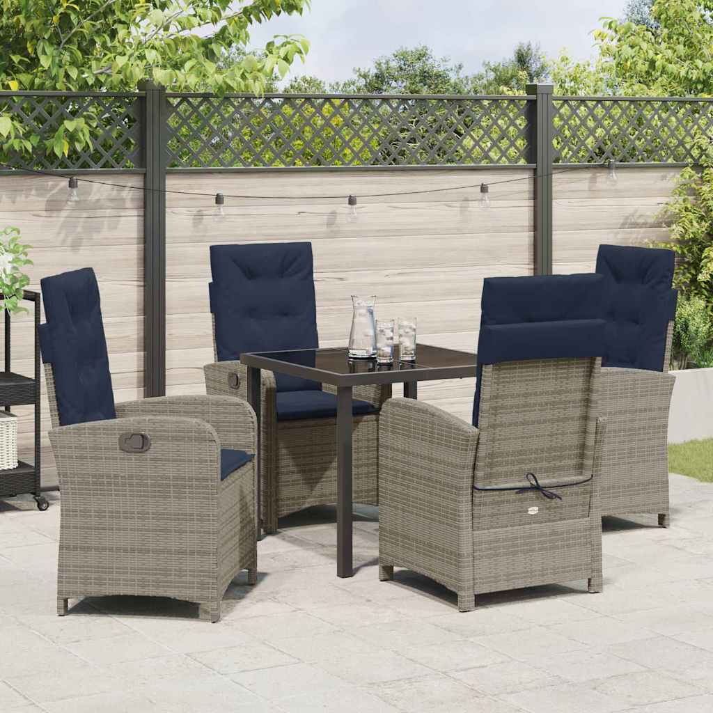 Garden Dining Set with Cushion 5 pcs Grey Poly Rattan