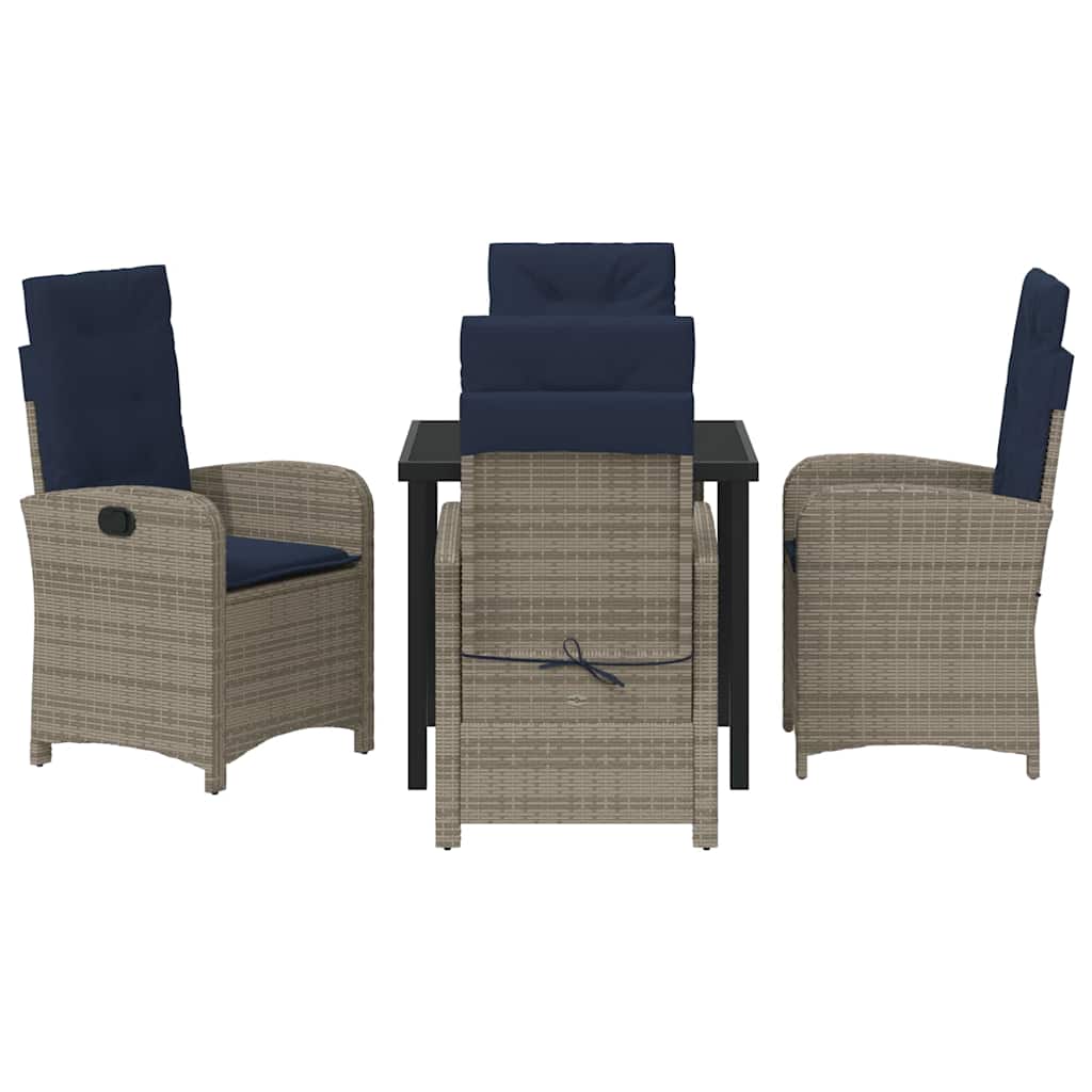 Garden Dining Set with Cushion 5 pcs Grey Poly Rattan