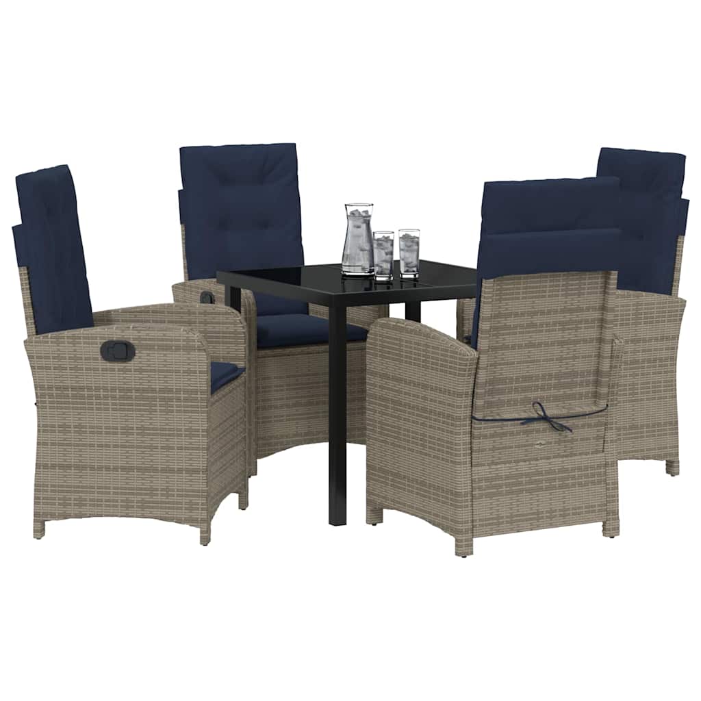 Garden Dining Set with Cushion 5 pcs Grey Poly Rattan