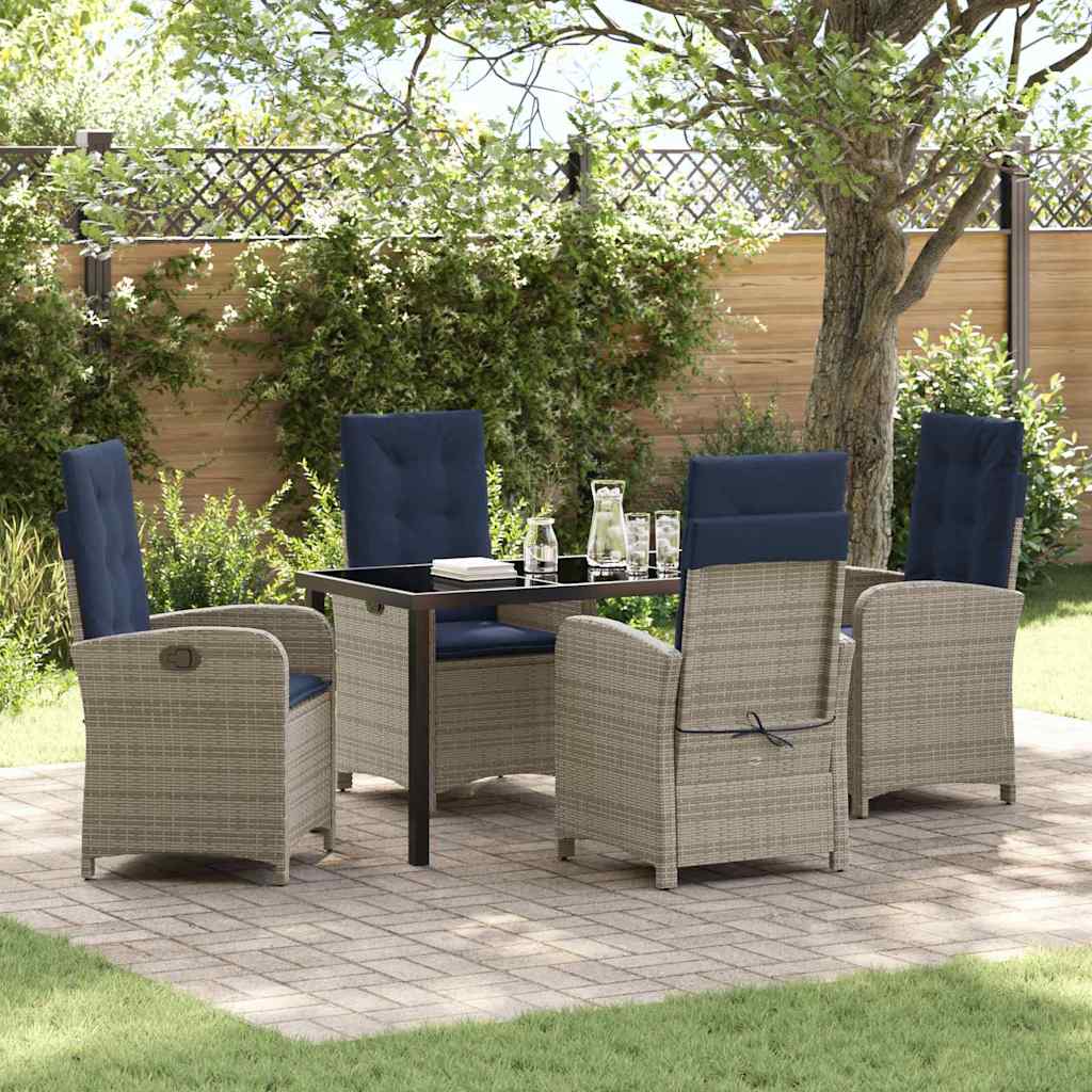 Garden Dining Set with Cushion 5 pcs Grey Poly Rattan
