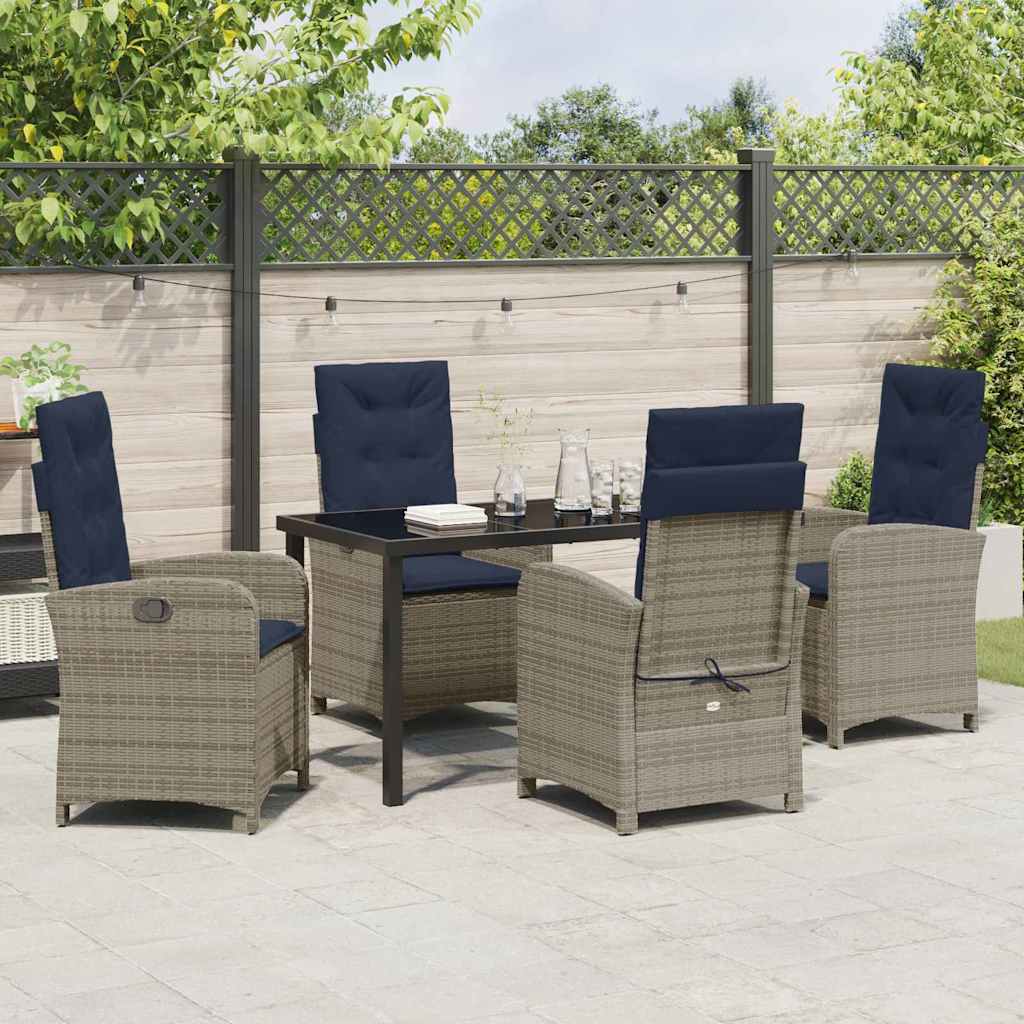 Garden Dining Set with Cushion 5 pcs Grey Poly Rattan