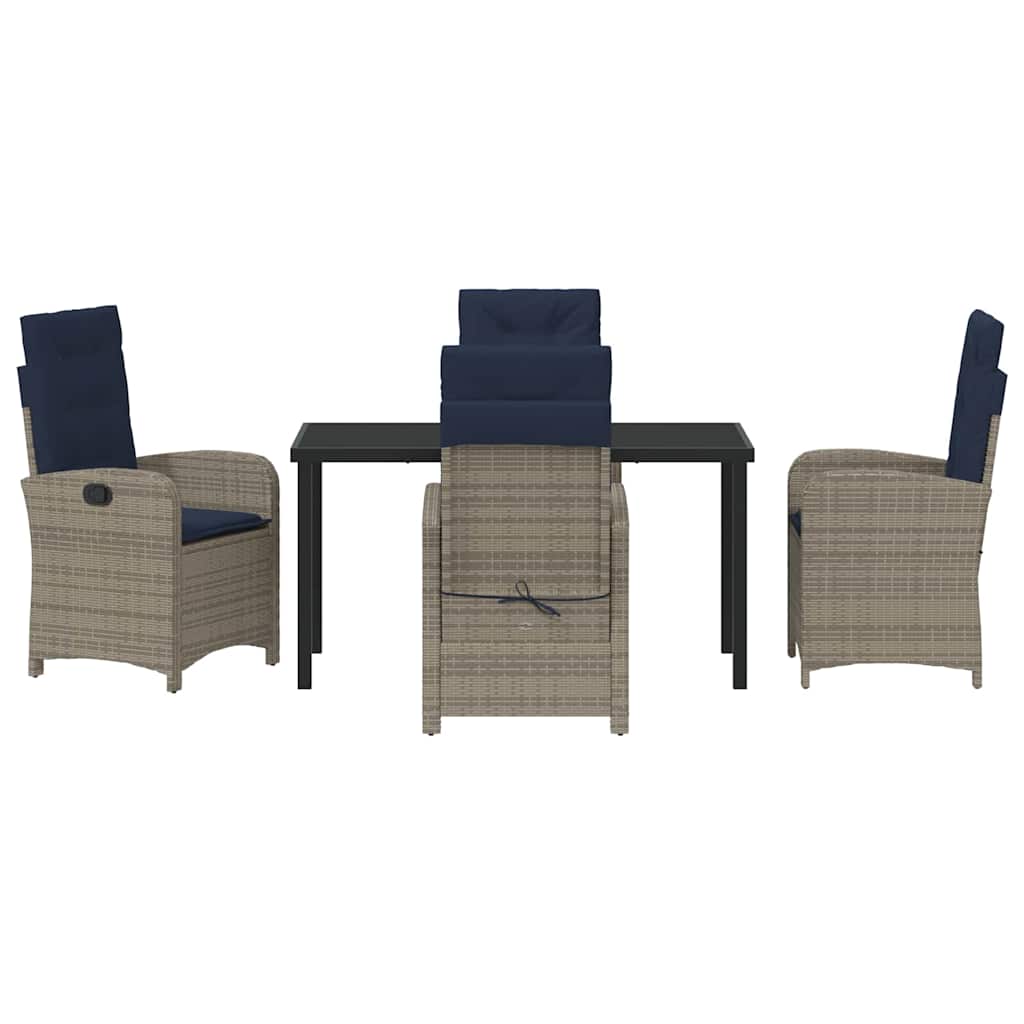 Garden Dining Set with Cushion 5 pcs Grey Poly Rattan