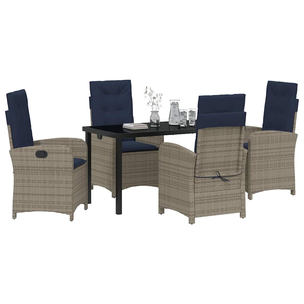 Garden Dining Set with Cushion 5 pcs Grey Poly Rattan