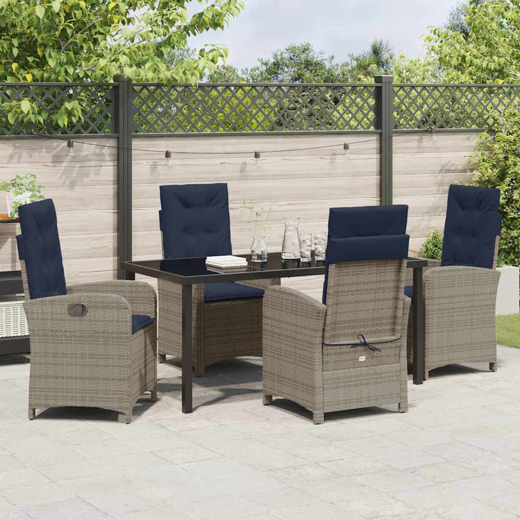 Garden Dining Set with Cushion 5 pcs Grey Poly Rattan