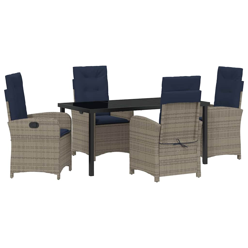 Garden Dining Set with Cushion 5 pcs Grey Poly Rattan
