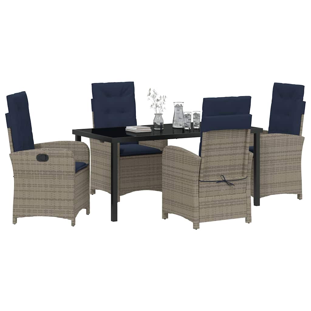 Garden Dining Set with Cushion 5 pcs Grey Poly Rattan