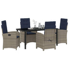 Garden Dining Set with Cushion 5 pcs Grey Poly Rattan