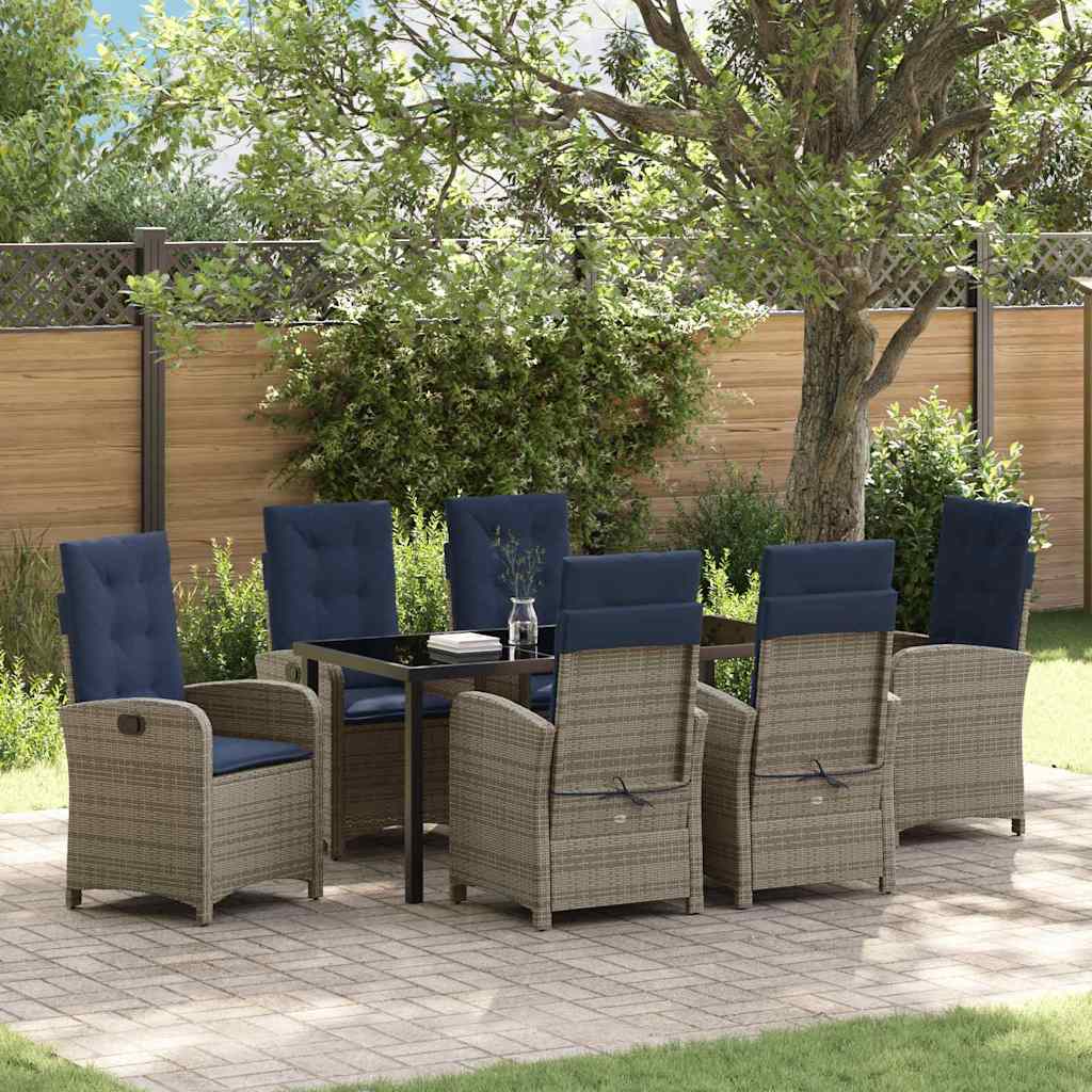 Garden Dining Set with Cushion 7 pcs Grey Poly Rattan