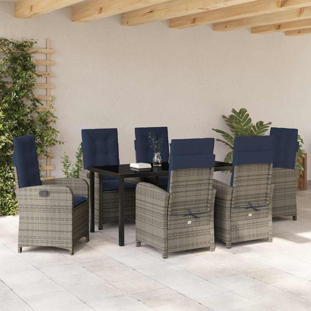 Garden Dining Set with Cushion 7 pcs Grey Poly Rattan