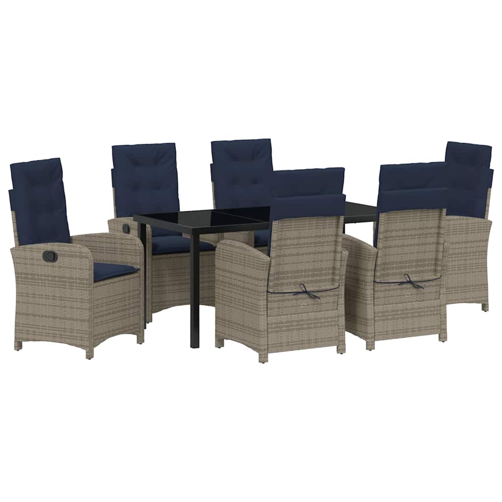 Garden Dining Set with Cushion 7 pcs Grey Poly Rattan