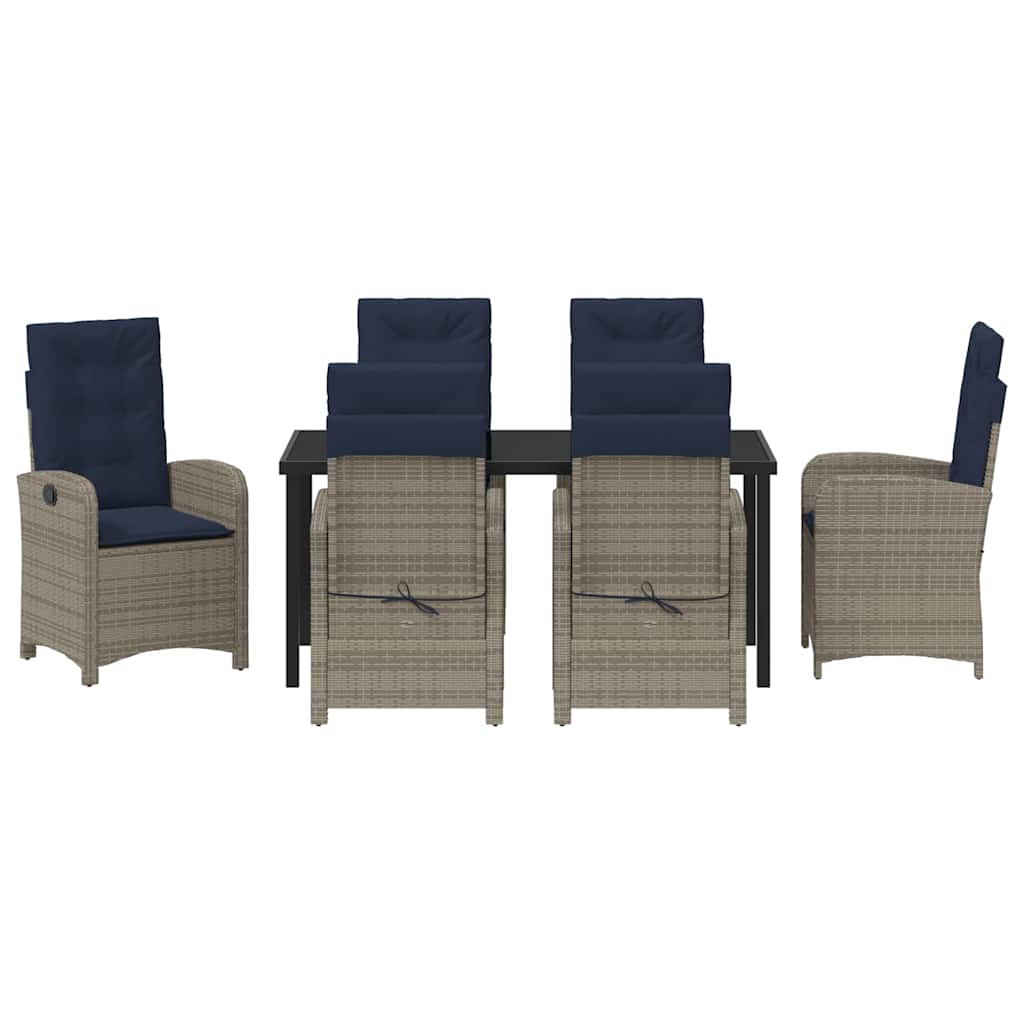 Garden Dining Set with Cushion 7 pcs Grey Poly Rattan