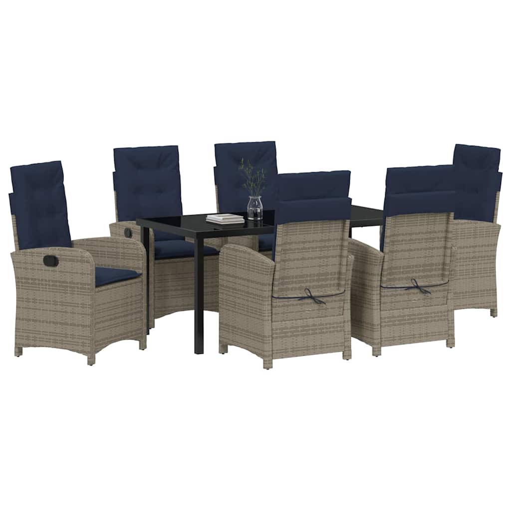 Garden Dining Set with Cushion 7 pcs Grey Poly Rattan