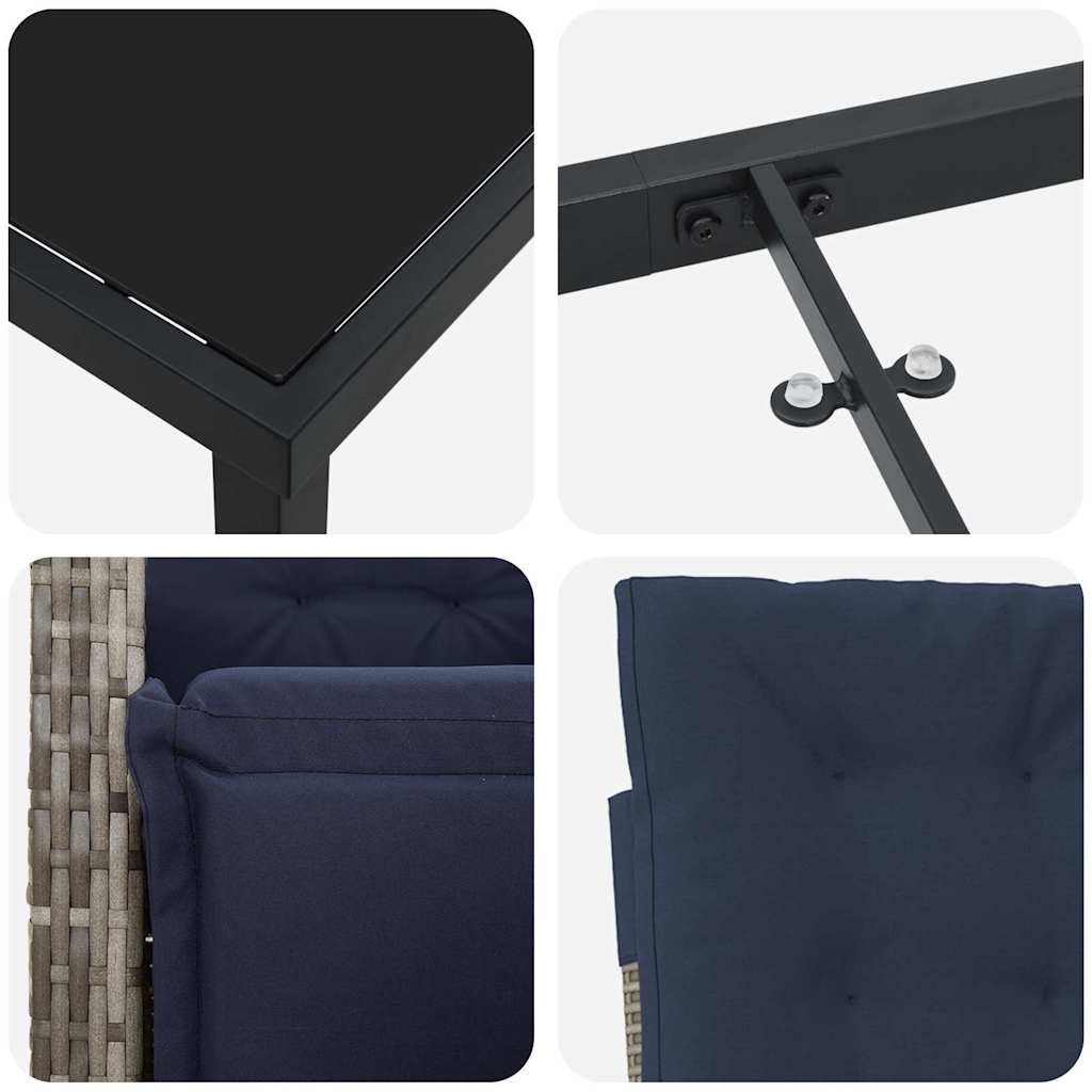 Garden Dining Set with Cushion 3 pcs Grey Poly Rattan