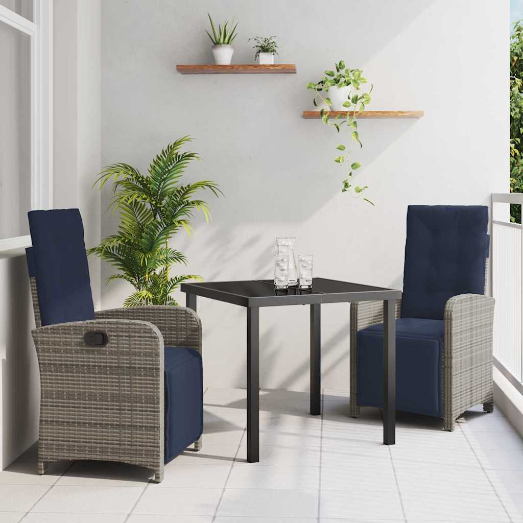 Garden Dining Set with Cushion 3 pcs Grey Poly Rattan