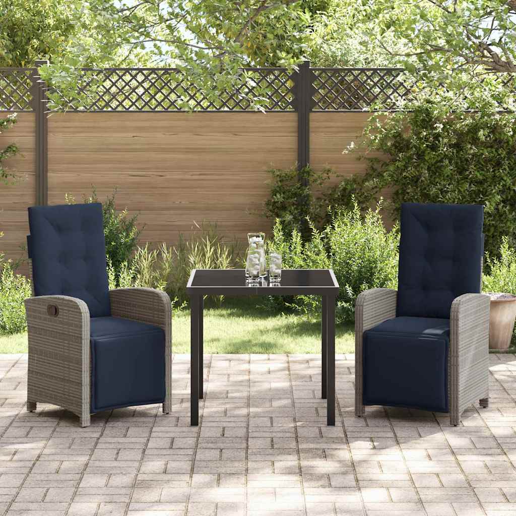 Garden Dining Set with Cushion 3 pcs Grey Poly Rattan