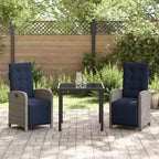 Garden Dining Set with Cushion 3 pcs Grey Poly Rattan