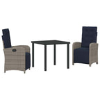 Garden Dining Set with Cushion 3 pcs Grey Poly Rattan