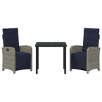 Garden Dining Set with Cushion 3 pcs Grey Poly Rattan