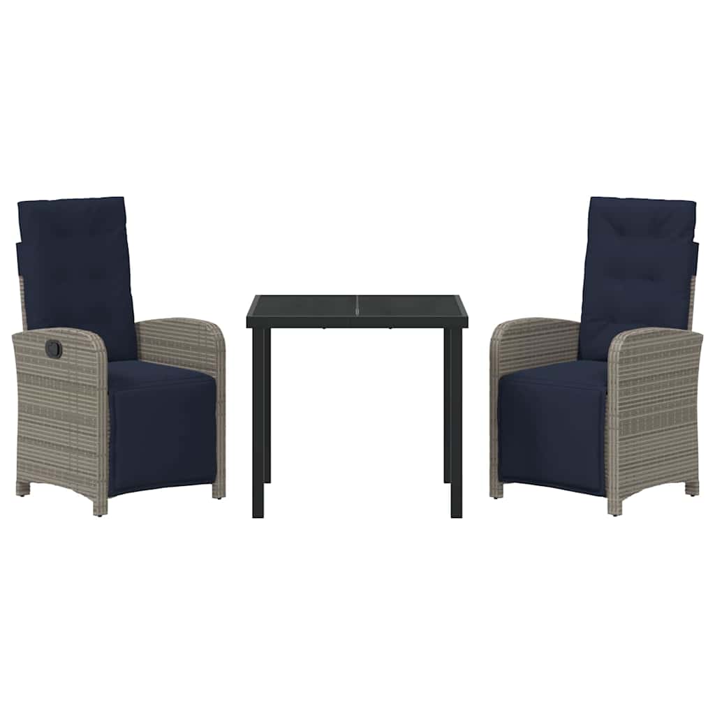 Garden Dining Set with Cushion 3 pcs Grey Poly Rattan