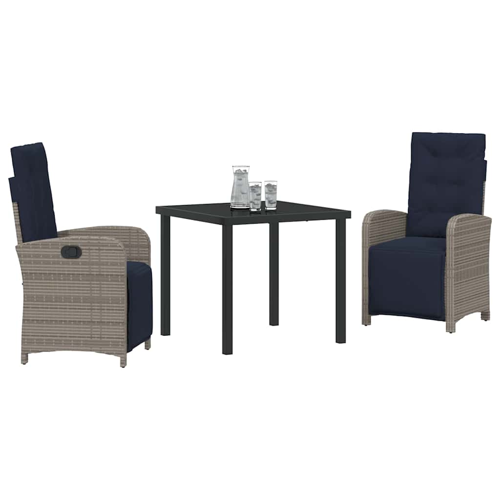 Garden Dining Set with Cushion 3 pcs Grey Poly Rattan