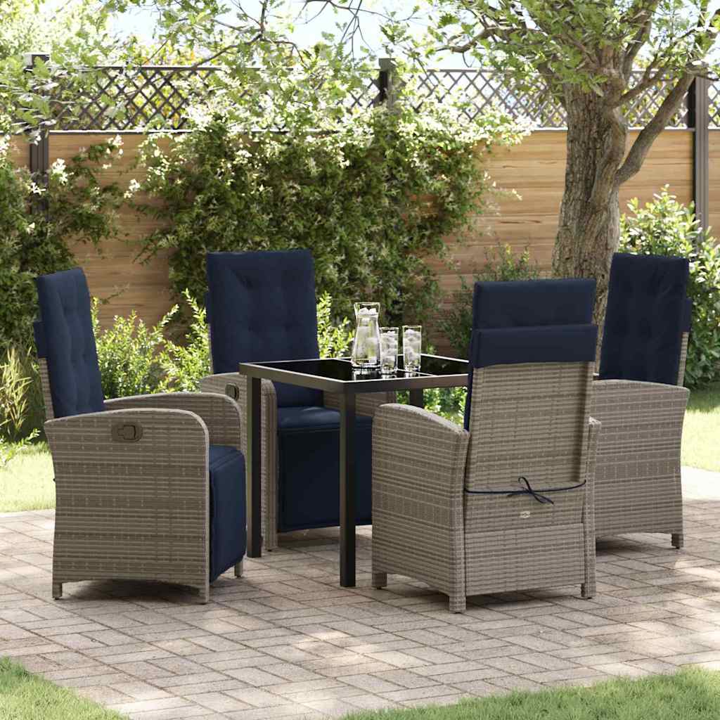 Garden Dining Set with Cushion 5 pcs Grey Poly Rattan