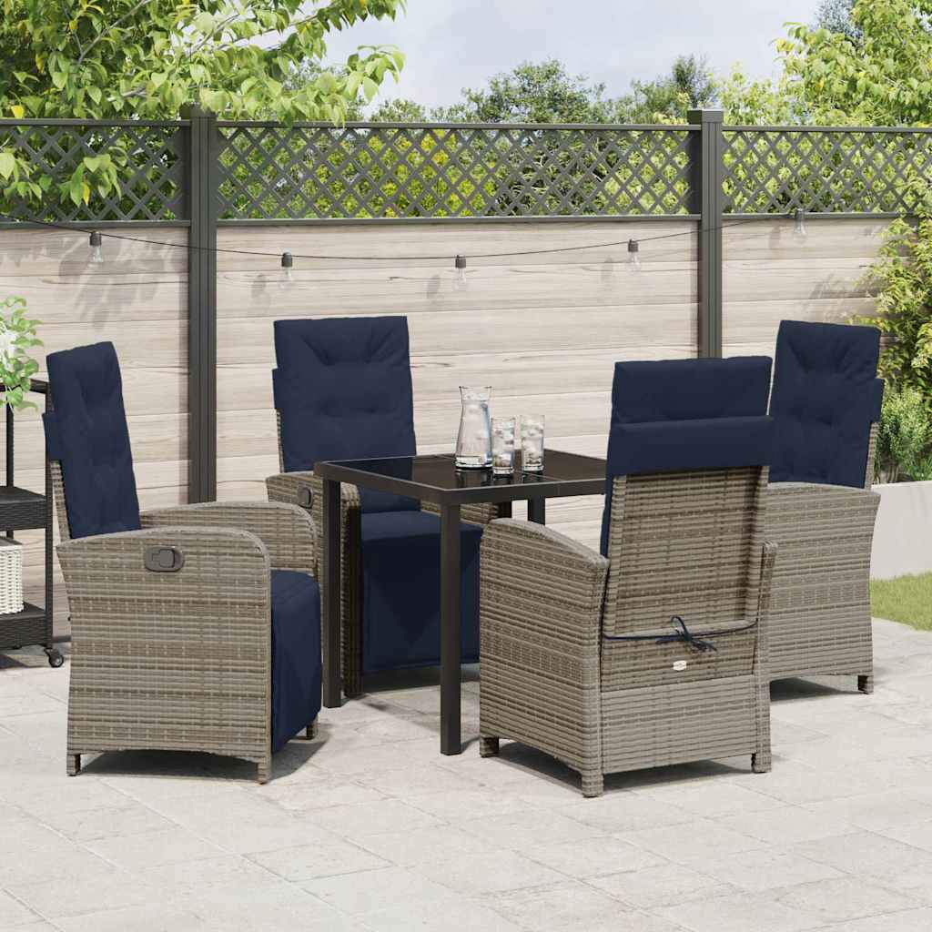Garden Dining Set with Cushion 5 pcs Grey Poly Rattan
