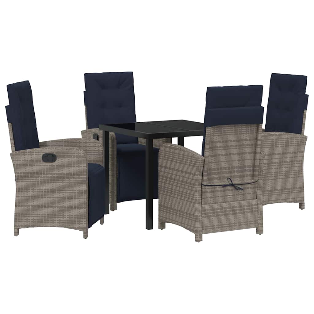 Garden Dining Set with Cushion 5 pcs Grey Poly Rattan
