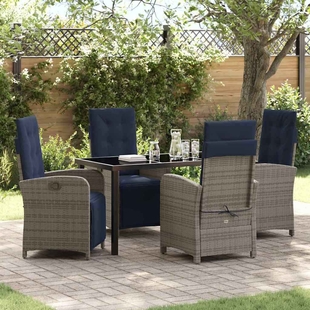 Garden Dining Set with Cushion 5 pcs Grey Poly Rattan