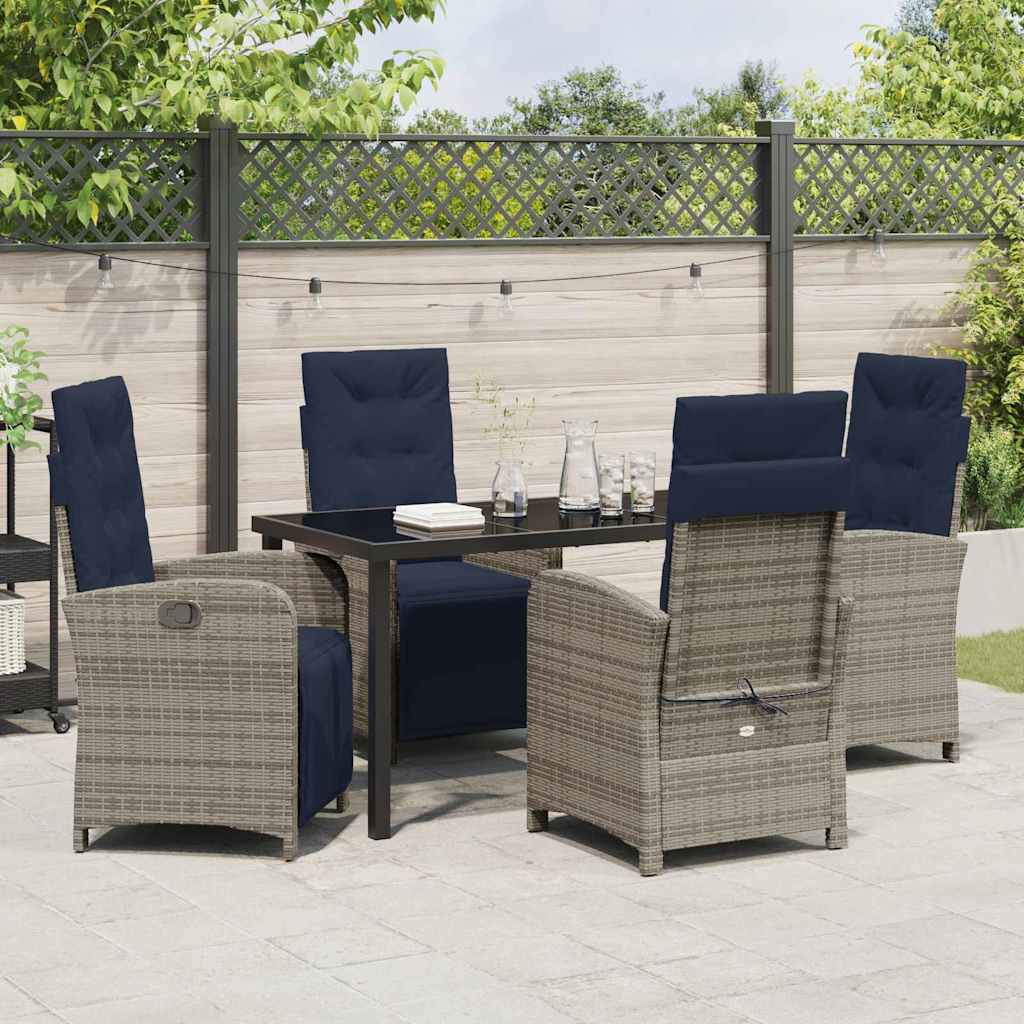 Garden Dining Set with Cushion 5 pcs Grey Poly Rattan