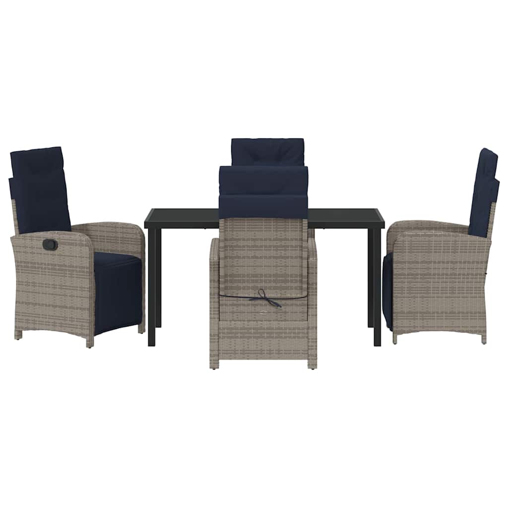 Garden Dining Set with Cushion 5 pcs Grey Poly Rattan