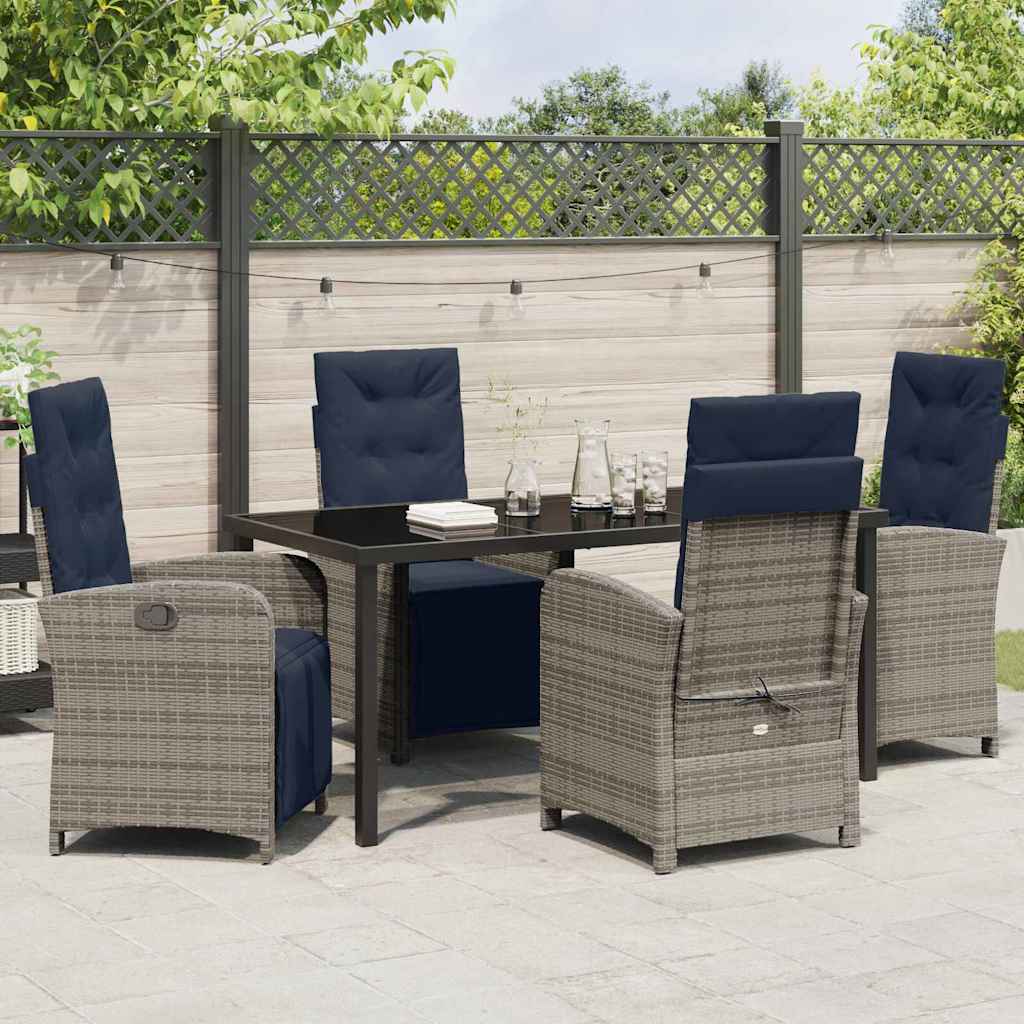 Garden Dining Set with Cushion 5 pcs Grey Poly Rattan