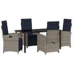 Garden Dining Set with Cushion 5 pcs Grey Poly Rattan