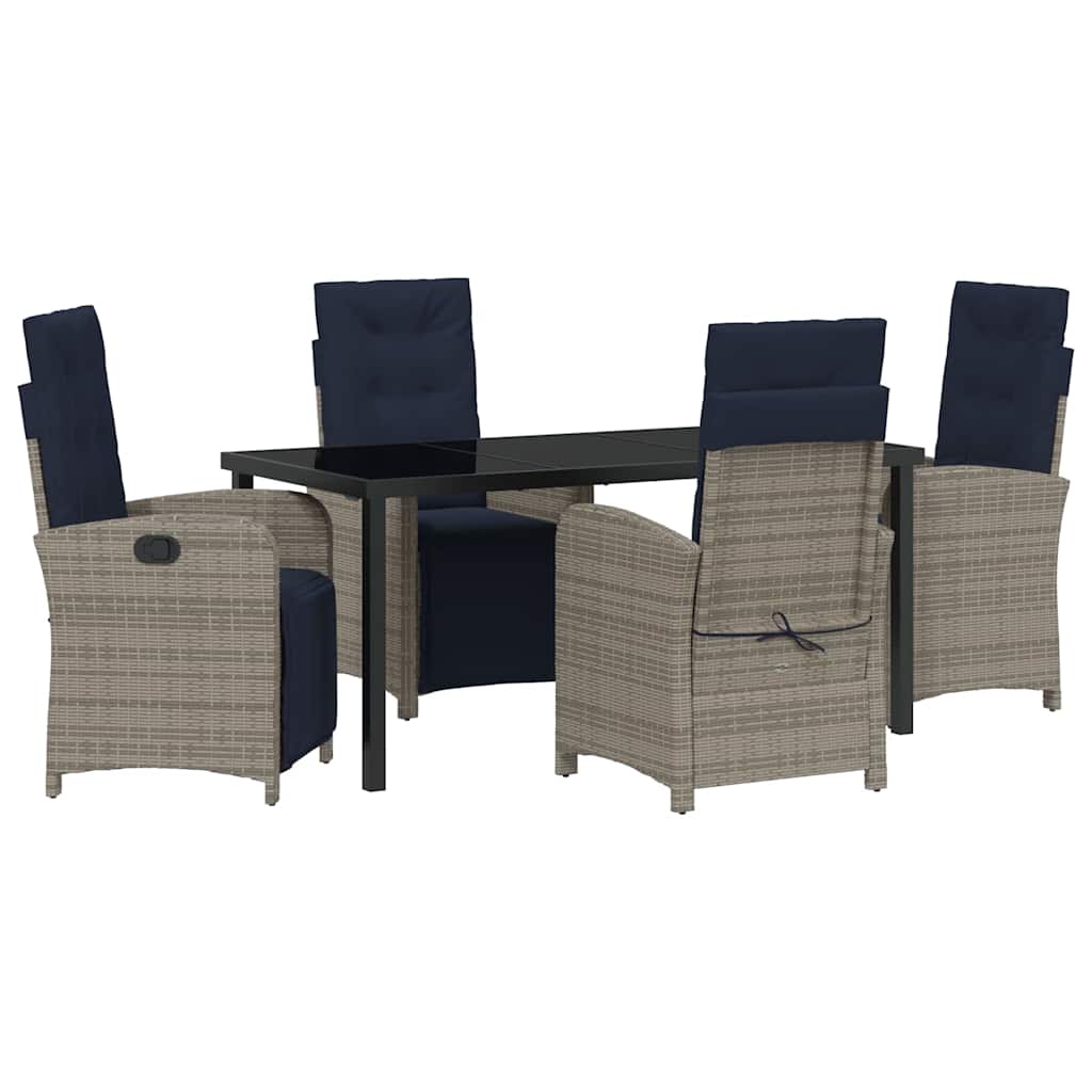 Garden Dining Set with Cushion 5 pcs Grey Poly Rattan