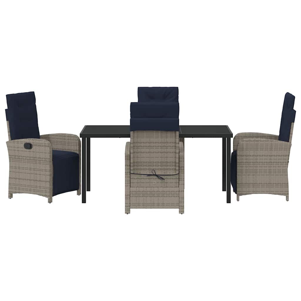 Garden Dining Set with Cushion 5 pcs Grey Poly Rattan