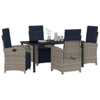 Garden Dining Set with Cushion 5 pcs Grey Poly Rattan