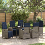 Garden Dining Set with Cushion 7 pcs Grey Poly Rattan