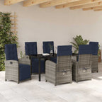 Garden Dining Set with Cushion 7 pcs Grey Poly Rattan
