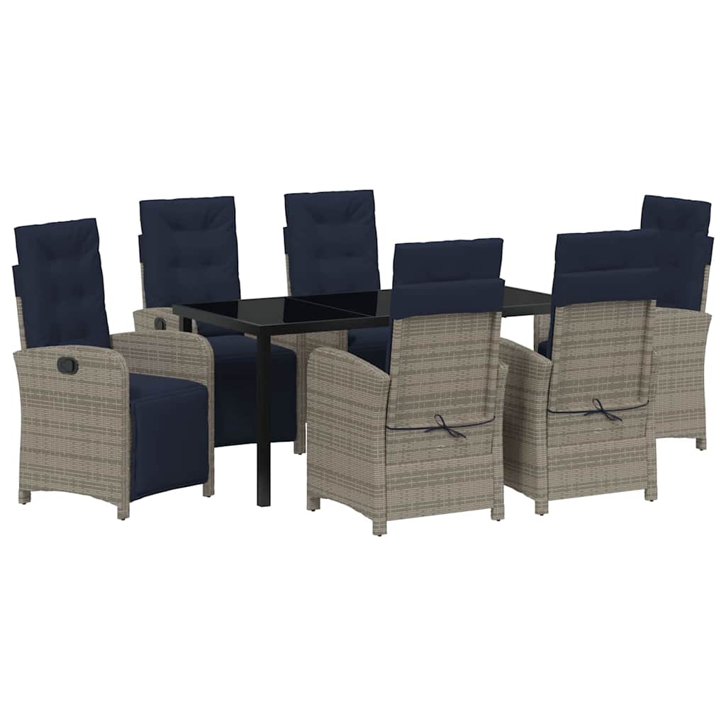 Garden Dining Set with Cushion 7 pcs Grey Poly Rattan