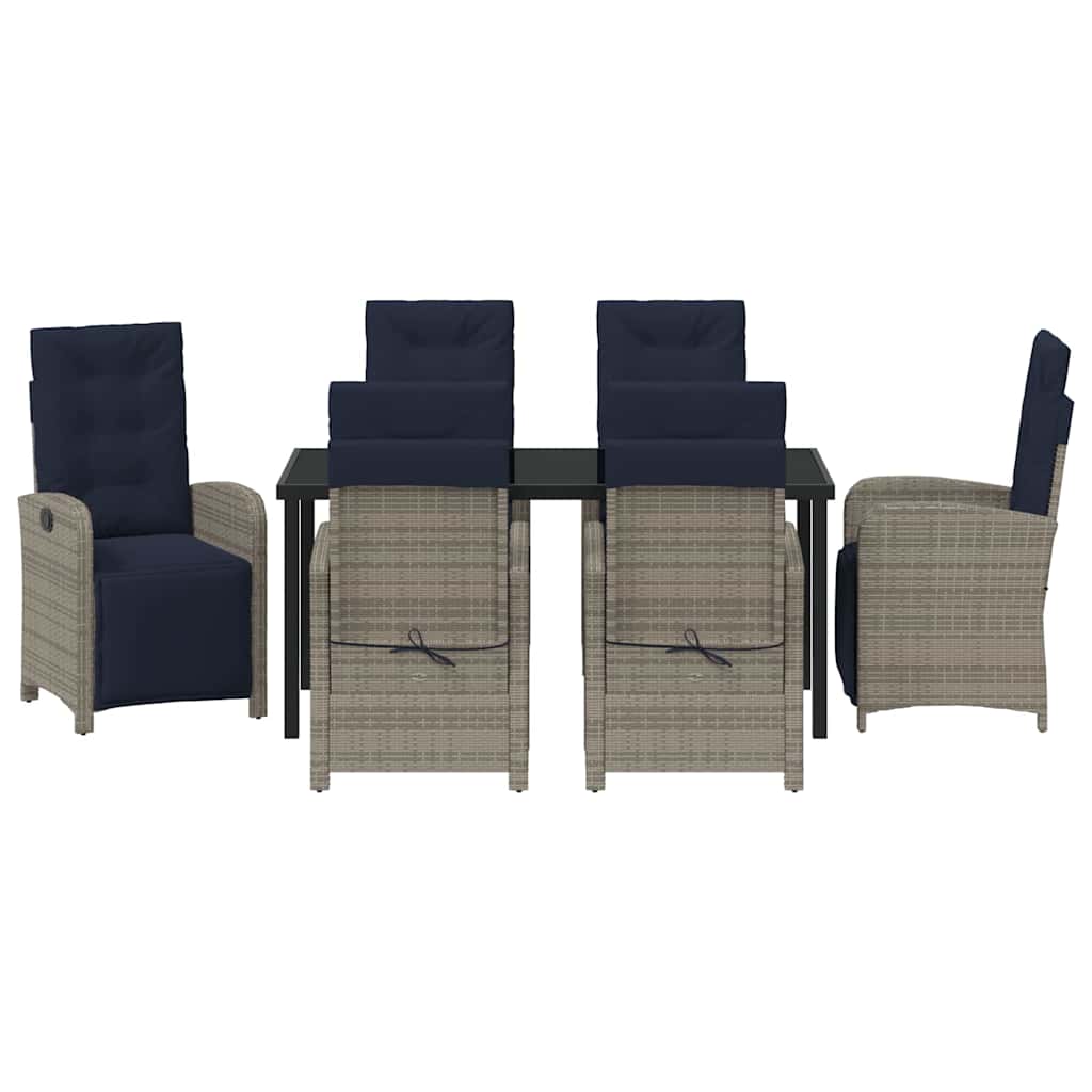 Garden Dining Set with Cushion 7 pcs Grey Poly Rattan