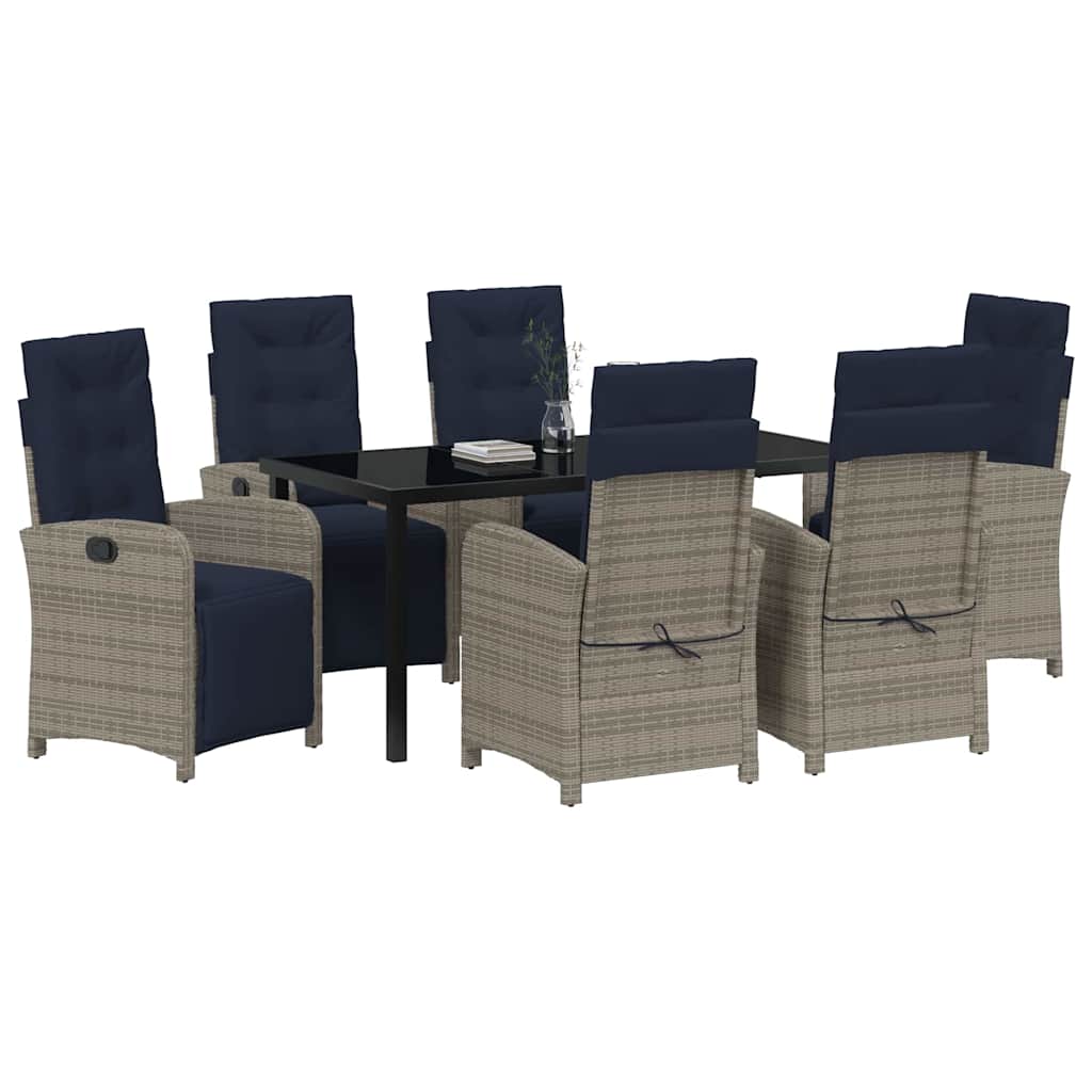 Garden Dining Set with Cushion 7 pcs Grey Poly Rattan