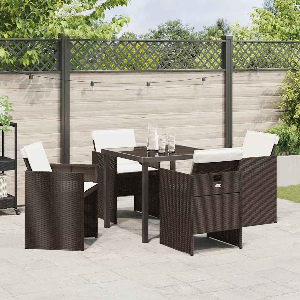Garden Dining Set 5 pcs Brown Poly Rattan