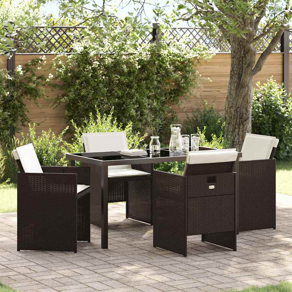 Garden Dining Set 5 pcs Brown Poly Rattan