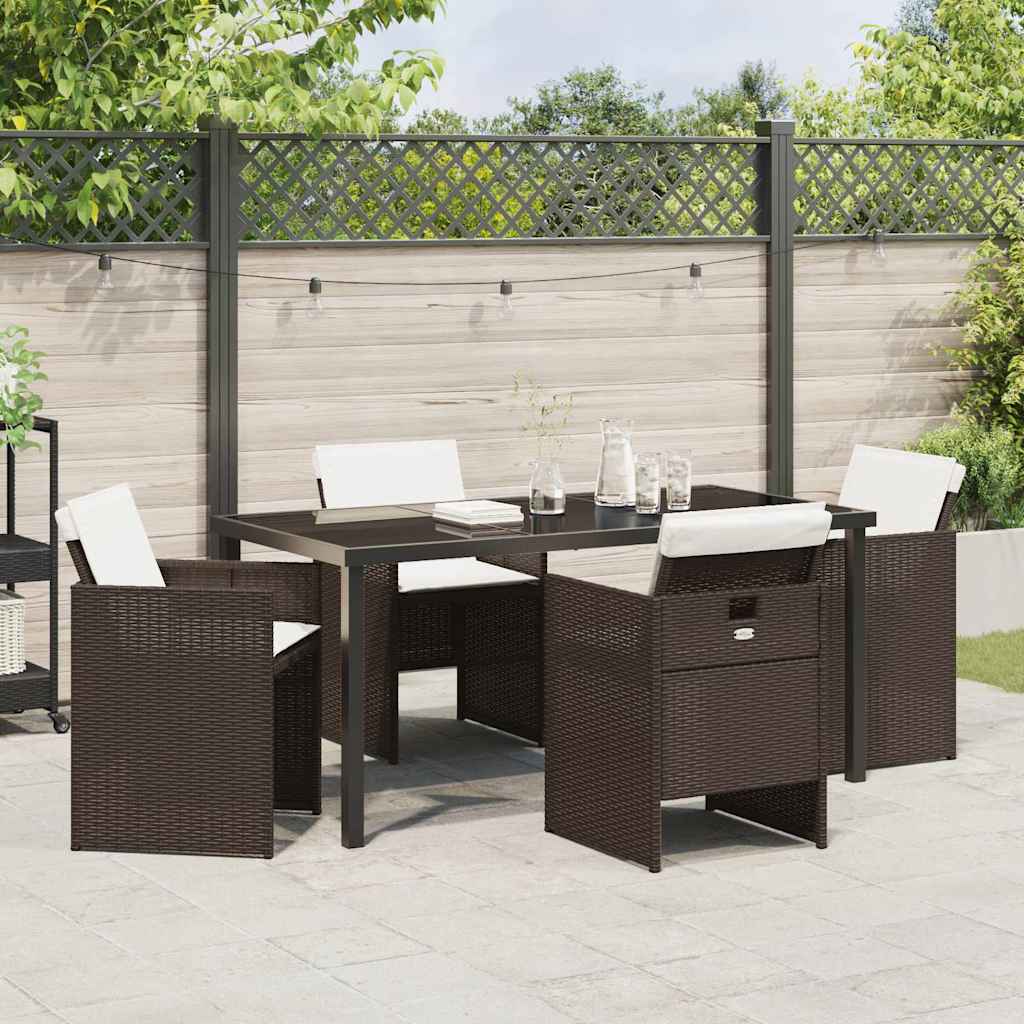 Garden Dining Set 5 pcs Brown Poly Rattan