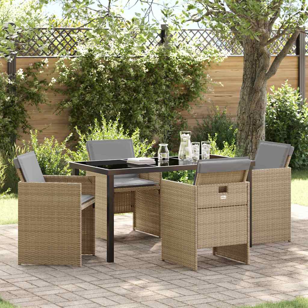 Garden Dining Set 5 pcs Beige Poly Rattan