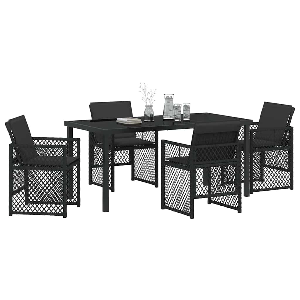 Garden Dining Set 5 pcs Black Poly Rattan