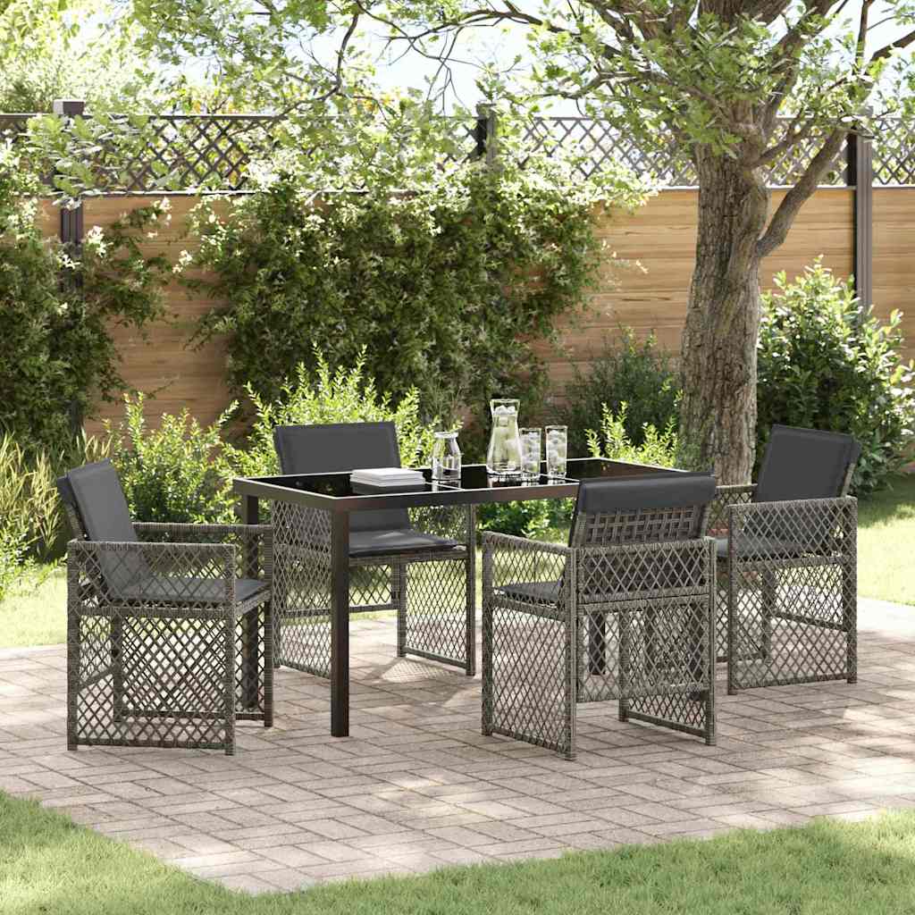 Garden Dining Set 5 pcs Grey Poly Rattan