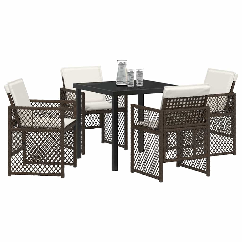Garden Dining Set 5 pcs Brown Poly Rattan