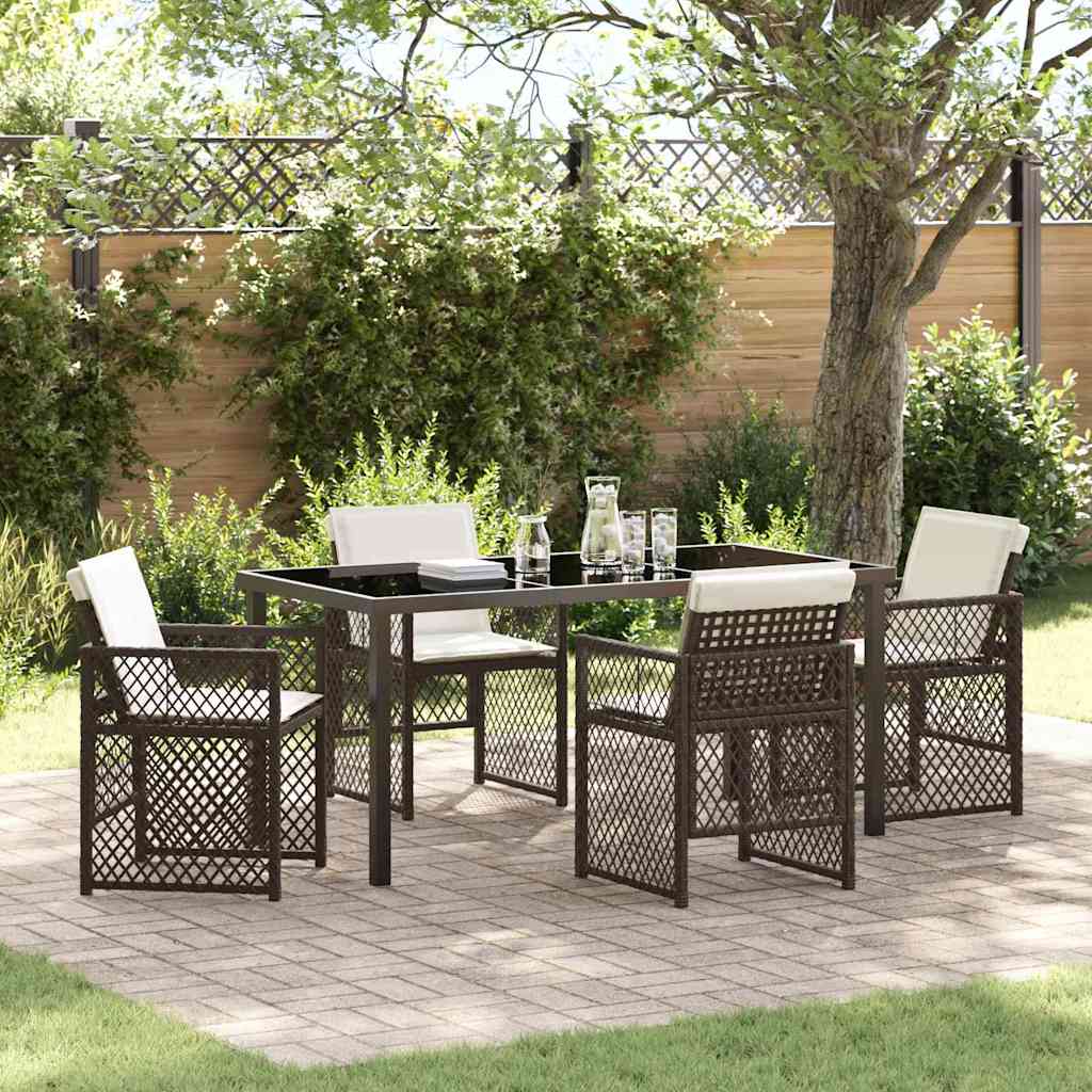 Garden Dining Set 5 pcs Brown Poly Rattan