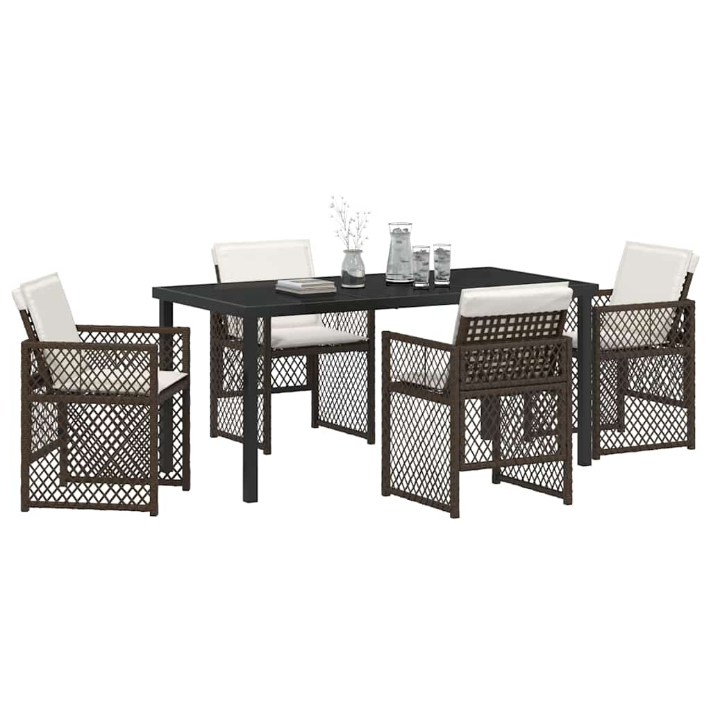 Garden Dining Set 5 pcs Brown Poly Rattan